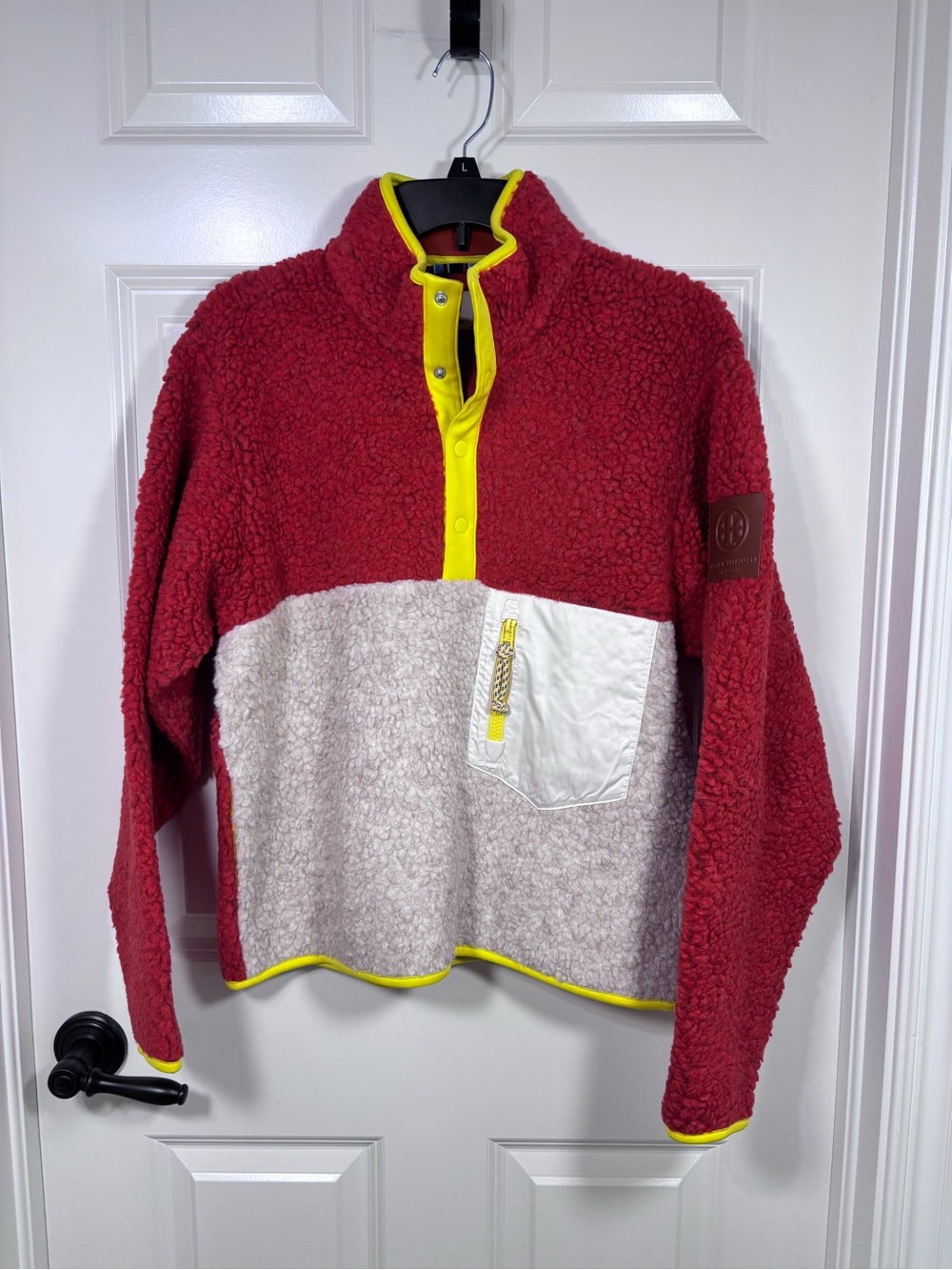 Tory Burch Sport High Pile T-Snap Colorblock Fleece Pullover Jacket Women’s M